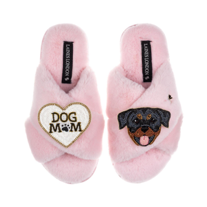Classic Laines Slippers With Dog Mum / Mom & Rottweiler Brooches - Pink (L)