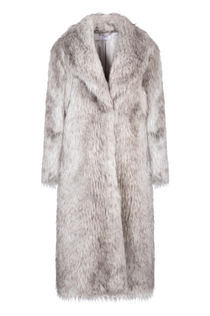 Elizabeth Maxi Coat Vegan Tipped Faux Fur Grey (S/M)