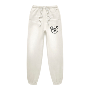 Graffiti Teddy Bear Cotton Cream Vintage Wash Joggers (L)