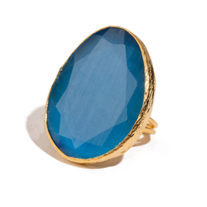 Gypsy Soul Blue Cat Eye Gold Statement Ring - Blue