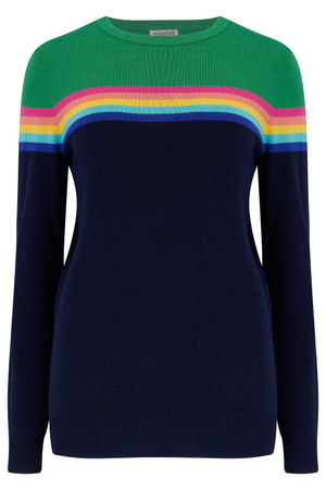 Rita Sweater Navy, Green, Rainbow Split (XXL)