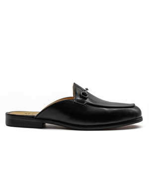 Black Leather Snaffle Bit Half Shoes | Mules