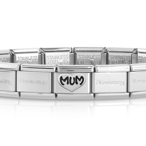 Classic My Family Silver Mum Love Heart Charm Bracelet