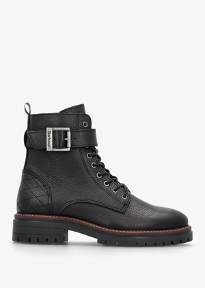 Heidi II Black Pebbled Leather Camando Ankle Boots