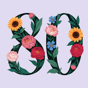 Moonpig Vintage Floral Illustrated 80th Birthday Card