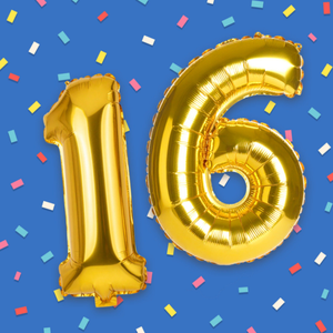 Moonpig Gold Balloons & Confetti 16th Birthday Card