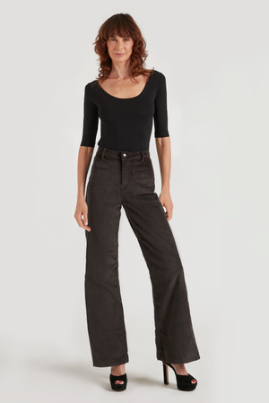 Kate The High Top Patch Pocket Relaxed Wide Leg | Gunmetal [Grey Velvet]