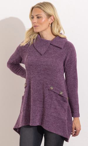 Dipped Hem Knitted Tunic Top - Berry