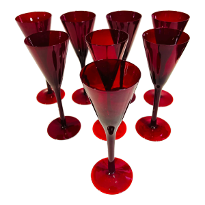 Set of 8 Deep Ruby Red Wine Glasses Water Goblets Stemware