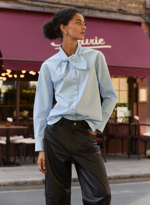 Kai Organic Cotton Tie Neck Shirt - 14 (UK Size 14) / Ice Blue