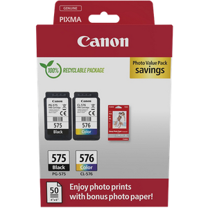 Canon 575, 576 Original Ink Cartridge Black, Cyan, Magenta, Yellow Pack of 2