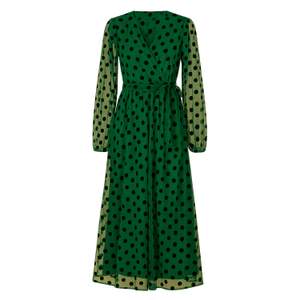 Yumi Green Spot Mesh Wrap Midi Skater Dress (XS)