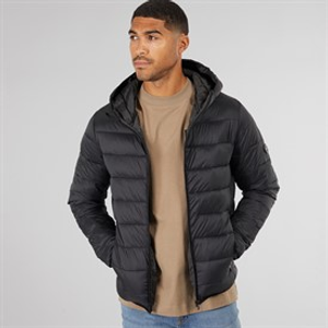JACK & JONES Mens Wilson Hooded Puffer Jacket Black