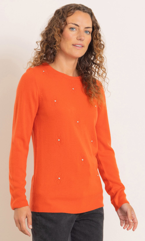 Anna Rose Embellished Lightweight Knitted Jumper - Orange
