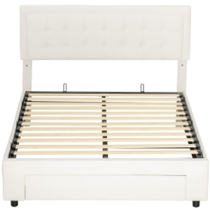 HOMCOM 4ft6 Double Ottoman Bed Frame, with Front Drawer - Cream