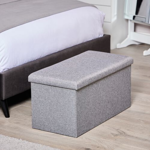 LARGE FOLDING GREY FAUX LINEN STORAGE Ottoman