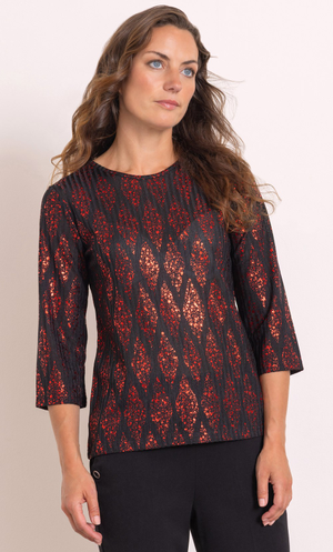 Anna Rose Diamond Shimmer Top - Black/Red
