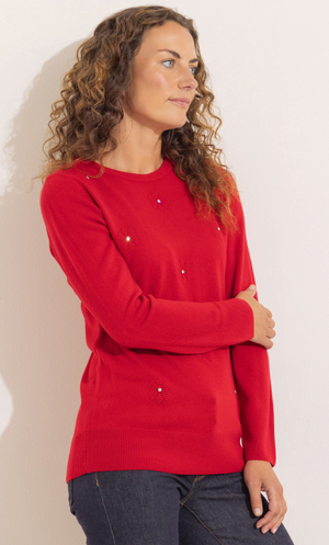 Anna Rose Embellished Lightweight Knitted Jumper - Red