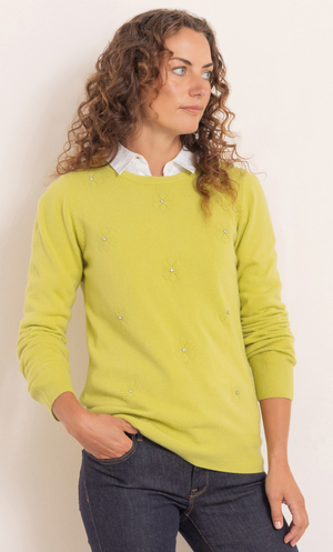 Anna Rose Embellished Lightweight Knitted Jumper - Lime/Green