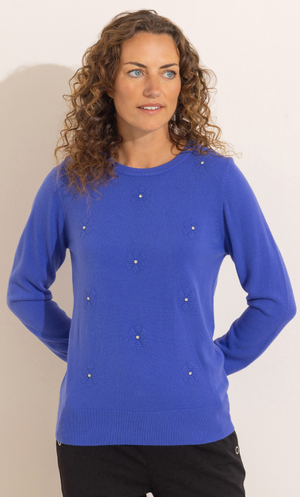 Anna Rose Embellished Lightweight Knitted Jumper - Winter/Blue