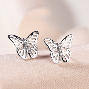 Tempest Meadow Silver CZ Trio Butterfly Stud Earrings