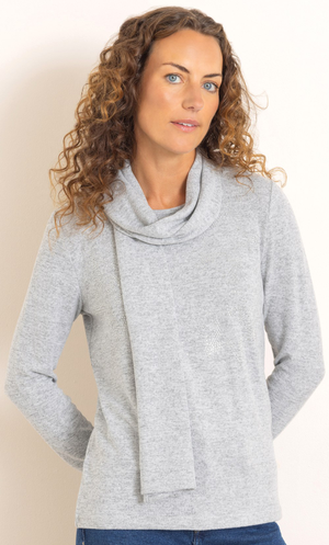 Anna Rose Star Embellished Jumper With Scarf - Grey Marl