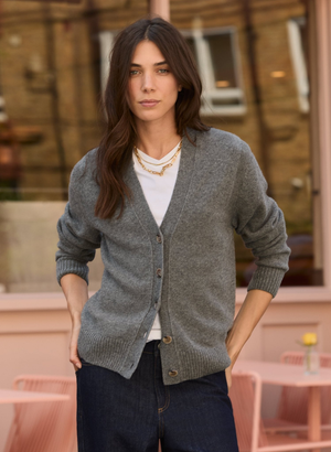 Celine V-neck Wool Blend Cardigan - UK 12 | EU 40 | US 08 / Grey Marl