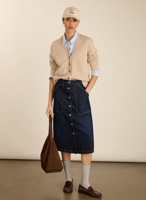 Bobbie Organic Cotton Stretch Denim Midi Skirt - 16 (UK Size 16) / Dark Indigo
