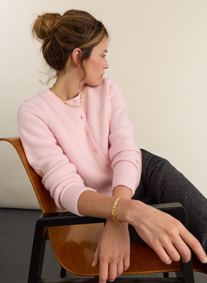 Marie Wool Blend Crew Neck Cardigan - UK 12 | EU 38 | US 08 / Powder Pink