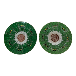 Near Pair of Antique Chinese Famille Verte Bok Choy Porcelain Plates