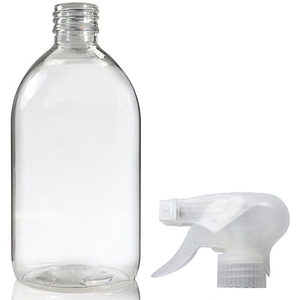 500ml Clear PET Sirop Bottle & 28mm Trigger Spray - Natural