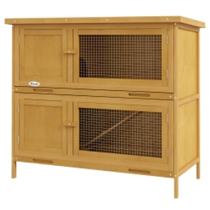 PawHut Double Decker Rabbit Hutch 2 Tier Guinea Pig House Pet Cage Outdoor with Sliding-out Tray, 100 x 47 x 91cm, Yellow