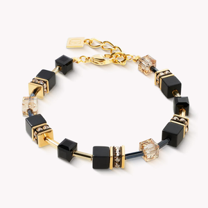 Precious Stones GEOCUBE Bracelet Gold Plated Onyx Black Beige
