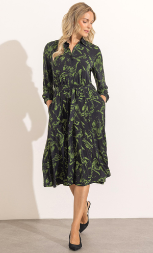 Printed Jersey Shirt Dress - Black/Green