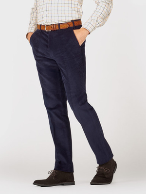 Navy Tapered Corduroy Trousers