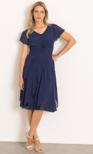 Embellished Layered Chiffon Dress - Midnight