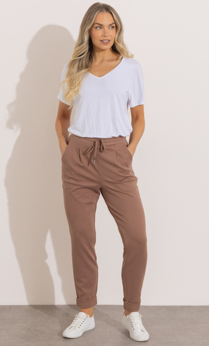 Tapered Elasticated Waist Trousers - Tan