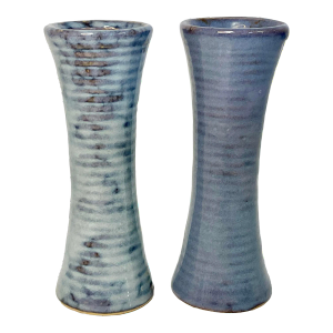 Mid-Century Americana Folk Art Hand-Thrown Pottery Studio Candleholders - A Pair.
