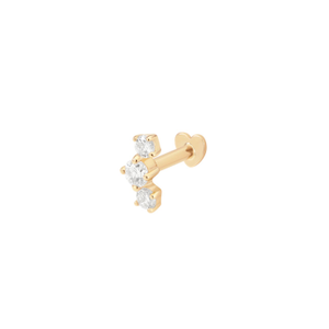 14K Solid Yellow Gold Lab-Grown Diamond Curved Trio Flat Back Stud (S)