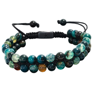 Helix Agate Earthstone Green Rope Beaded Bracelet (9.5")