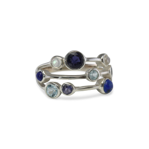 Multi-Banded Iolite, Blue Topaz, Moonstone & Lapis Statement Ring (S (UK))