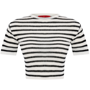 Striped Short Sleeve Knit Top - Jet Black (S)