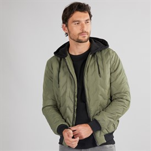 Onfire Mens Hooded Bomber Jacket Khaki