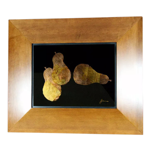 1990s Tony Evans Original Art Glass Metallic Painting Pears Framed by Franklin