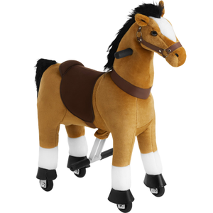 Cavallino a dondolo su rotelle, peluche, design realistico
