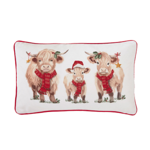 Wrapped Up Warm Highland Cows Printed Canvas Cushion (30cm x 50cm)