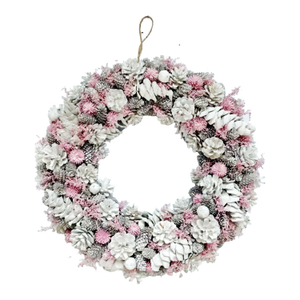 Neo Luxury 50cm Extra Large Frosted Pink Flowers Wreath