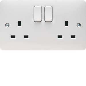 Hager WMSS82 Sollysta White Moulded 2 Gang DP Switchsocket 13A