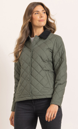 Diamond Quilted Collared Coat - Khaki
