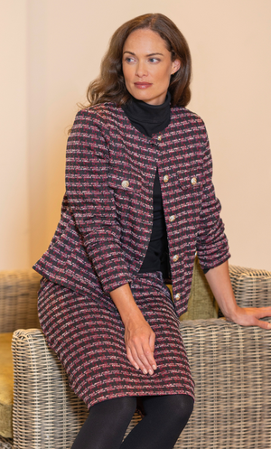 Houndstooth Button Up Smart Jacket - Black/Red